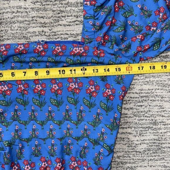 New Rhode Mina Draped Floral-Print Crepe de Chine Mini Dress Blue Small - Picture 9 of 14